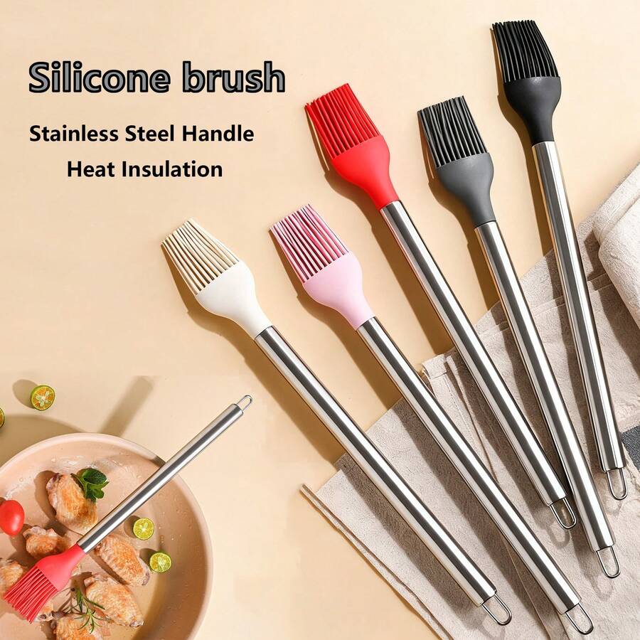 不锈钢硅胶耐热厨房刷套装，家用油刷，烧烤烘焙工具，烧烤刷，硅胶刷，热销商品