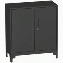 Metal Office Cabinet, Lockable Doors, Office Chest Of Drawers, 2-Tier Design, Black