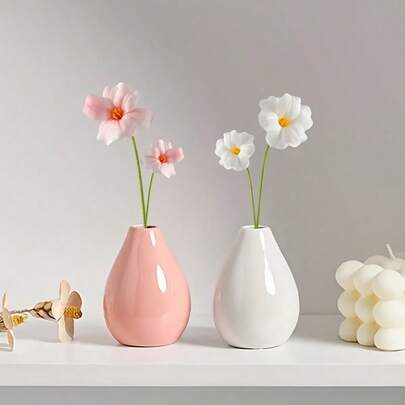 Scandinavian Ceramic Vase - Decorative Art Style Water Drop Shape, Mint Green/Pink/White Small Flower Pot, Suitable For Fresh Or Artificial Flowers, Elegant Scandinavian Style Vase, Suitable As Desktop Decor, Single Flower Arrangement