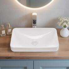 Semi empotrado lavabo de baño, 490 x 305 mm rectangular blanco lavabo de vasos de cerámica con 45 mm agujero de drenaje, gota en lavabo moderno vanidad lavabo cuenco, rectángulo para baño pequeño espacio - 490 x 305 milímetros - Ver 1