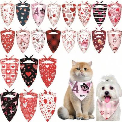 30Pcs/Pack Valentine's Day Dog Bandanas Pet Bandanas Bibs Bulk Love Valentines Triangle Pet Scarf For Medium Large Dog Valentine's Day Costume Accessories Decoration