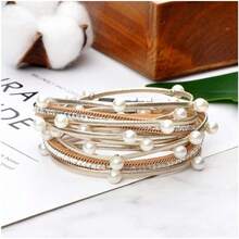 Fesciory Leather Wrap Bracelets for Women Boho Leopard Multi-Layer Crystal Beads Cuff Bracelet Jewelry - B16 Perlado - Ver 5