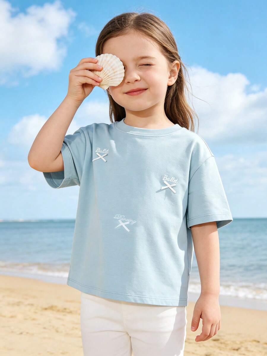 mini bala Girls' Quick-Dry Soft Ballet Short Sleeve T-Shirt, Summer - Light Blue - View 1