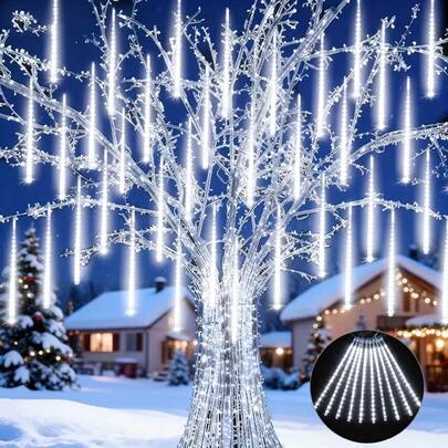 8 tubos de luces LED de lluvia de meteoritos alimentadas por USB, luces de carámbano para decoración de exteriores para Navidad, Halloween, bodas, fiestas de cumpleaños - Adecuadas para patio, jardín, calle, iluminación navideña, decoración de bodas, iluminación decorativa, iluminación, luces resistentes a la intemperie, luces de varios tubos, decoración del hogar, planificación de eventos