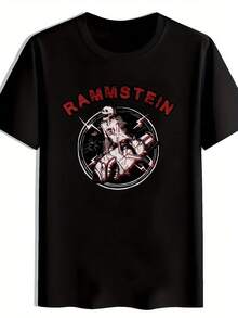 Chemise pour hommes avec graphique Rammstein - Design vintage de groupe de rock. Manches courtes, col rond. Top décontracté d'été en polyester. Œuvre d'art de musique metal. Pour les voyages, les rendez-vous, la plage, les vacances, un cadeau spécial. - Noir - Voir 1