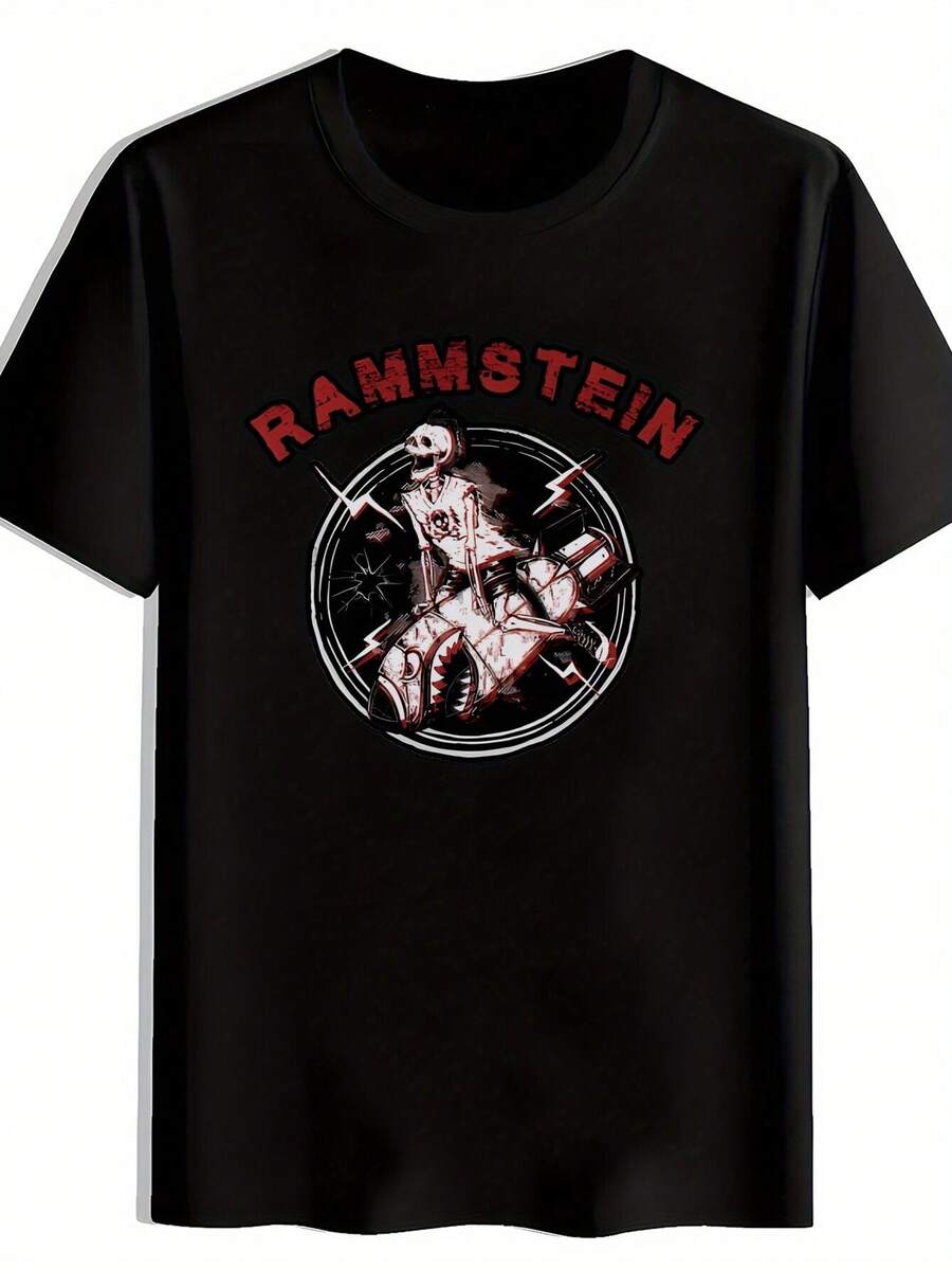 Chemise pour hommes avec graphique Rammstein - Design vintage de groupe de rock. Manches courtes, col rond. Top décontracté d'été en polyester. Œuvre d'art de musique metal. Pour les voyages, les rendez-vous, la plage, les vacances, un cadeau spécial. - Noir - Voir 1