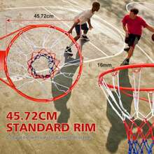 Aro de baloncesto de repuesto de 45,72 cm, para montaje en pared o puerta, resistente y flexible, con red, apto para aros de baloncesto enterrados y de pared, para interior y exterior (rojo) - Rojo - Ver 2