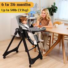 GCCSJ 6-In-1 Foldable Baby High Chair – 5 Height, Locking Wheels, Removable Tray, 5-Point Harness, Soft PU Seat, Space-Saving For Home & Travel – Best Gift - Màu xám đậm + bánh xe vạn năng - Xem 2