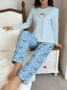 1pc Sanrio Hello Kitty Pajama Pants, Women's Autumn/Winter Sleepwear, Cute Pants, Y2K - Mint Blue - View 8