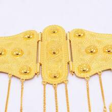 1pc Chain Geometric Tassel Carved Coin Pendant Waist Belt, Wholesale Middle Eastern Gold Body Chain