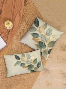 4件装 INS风格 2D数码叶子印花 天鹅绒般柔软的聚酯纤维枕套，隐藏式拉链，无填充物，适用于家居装饰、客厅、抱枕套、靠垫套、沙发装饰枕、家居装饰垫 - 彩色 - 查看 6