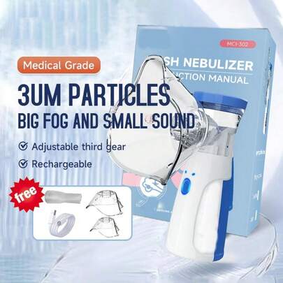Nebulizador, Nebulizador portátil, Máquina de nebulizador para adultos y niños, Para problemas respiratorios, Máscaras de nebulizador y Nebulizador de malla de velocidad de nebulización ajustable con cable de alimentación USB, Hidratación facial (no incluye batería)