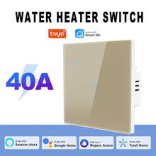 1pc WiFi Smart Water Heater Switch, 40A/8000W High Power, 9mm Ultra-Thin Tempered Glass Touch Panel, Remote Control & Timing/Countdown Via Tuya App, Compatible With Alexa Home