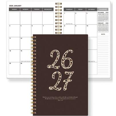 BUBU 1pc 2026-2027 Weekly & Monthly Planner Notebook, Spiral Bound Daily Schedule Academic Appointment Journal, Suitable For Home, School And Office Use, A5 Size, Back To School, Office Supplies, School Supplies, Gift For Women, Mother's Day Gift