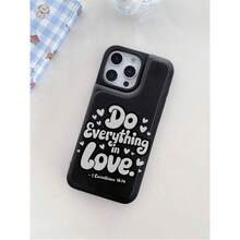 Funda para teléfono móvil Samsung1pc con textura de corazones y patrón de escritura, funda de cuero para teléfono móvil, funda tipo billetera para teléfono móvil, funda multifuncional que puede almacenar tarjetas de crédito, tarjetas bancarias y monedas, adecuada para todos los modelos de teléfonos móviles Apple, se puede usar para fundas de teléfonos móviles Apple 11/12/13/14/15/16/Pro/Plus/Pro Max/16e - Negro - Ver 3