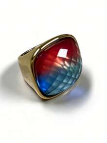 1pc 14K Gold Plated Stainless Steel Large Gemstone Decorated Square Ring For Men And Women, Luxurious & Elegant - Gemstone - View 55