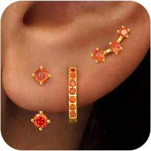 arete chapados en oro para mujer de moda 3 pares de aretes pequeños y bonitos para cartílago accesorios de moda regalo de joyería occidental - 07NaranjaJulioOro - Ver 5