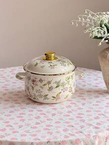 1 zestaw garnków emaliowanych z kwiatami – dwuuchwytowe garnki emaliowane do zupy z ceramicznymi pokrywkami, duża pojemność do użytku domowego, odpowiednie na każdą porę roku, odpowiednie do kuchenek gazowych i indukcyjnych, można używać w kominkach i paleniskach, wielofunkcyjne (można trzymać w ręku do gotowania, zup, gulaszów) – idealne na prezent dla przyjaciół i rodziny