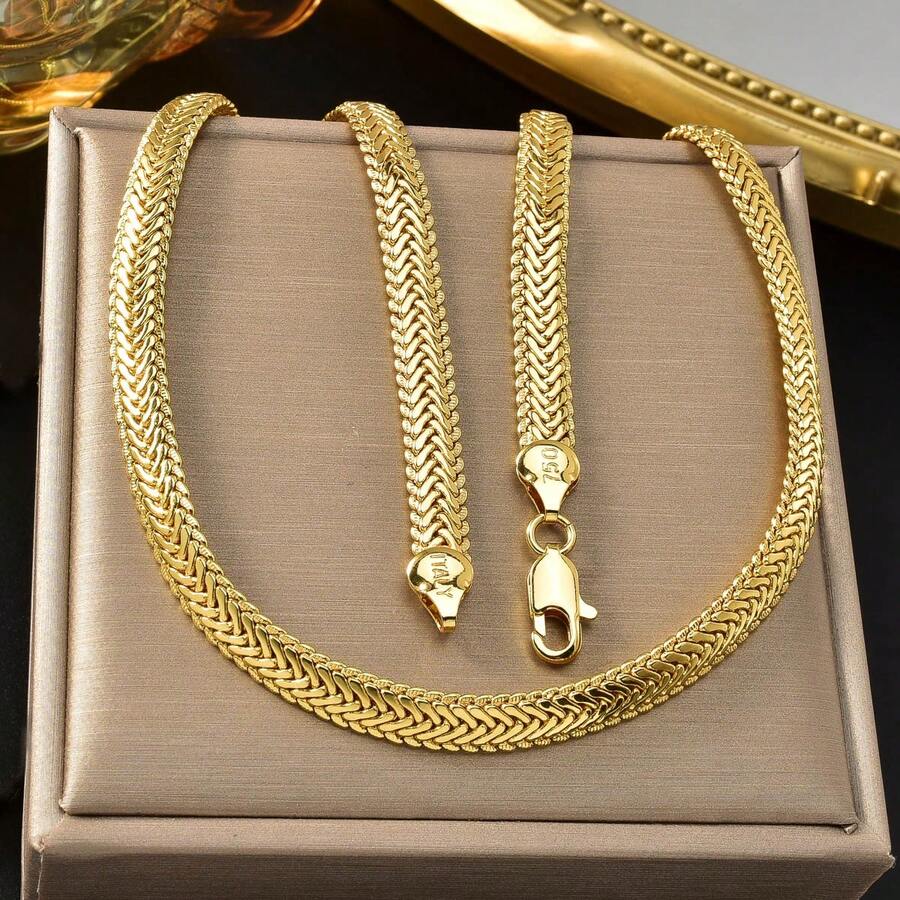 1pc Luxury Italian 750 14k Copper Gold-Plated Chopin Necklace Long-Lasting Luster, Suitable For Women Men Daily Party Wear Fashion Jewelry - Đuôi cáo đan - Xem 1
