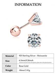 2.0 Carat Total Weight Moissanite Stud Earrings, 925 Sterling Silver Screw Back, 6.5mm-1 Carat D Color VVS1 Clarity Round Cut Moissanite Earrings, Jewelry Gift For Women, Anniversary, Birthday, Christmas - 玫瑰金 - 查看 10