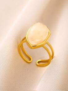 1枚复古风格宝石戒指，女士款，复古琥珀天然石戒指，金戒指，不锈钢戒指，开口可调节戒指，女士配饰，女士时尚珠宝配饰，适合派对、情人节、母亲节礼物 - 彩色 - 查看 11