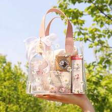 5pcs PVC Gift Bags With Ribbons, Transparent Daisy Printed Gift Packaging Bags, Wedding Party Birthday Gift Wrapping Bags - Multicolor - View 3