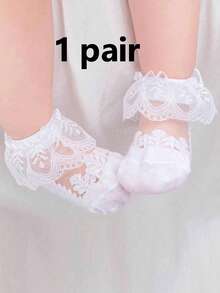 3 Pairs Random White Lace Baby & Kids Ankle Socks, Breathable & Comfortable For Girls Daily Wear/Dressing, Suitable For 0-6 Months/1-12 Years - Multicolor - View 16