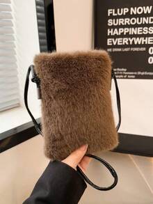 1 pieza Bolso de mano de mujer, bolso de hombro de peluche de moda, bolso cruzado de gran capacidad, billetera de teléfono de mujer, diseño de solapa pequeño, adecuado para otoño/invierno, mejor regalo para amigos - Multicolor - Ver 16