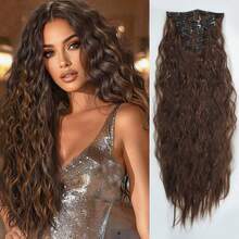 Clip In Hair Extensions 16 CLips 24Inch Long Water Wave Hair Extension For Women Full Head Synthetic Hair Extensions Hairpieces - Multicolor - View 14
