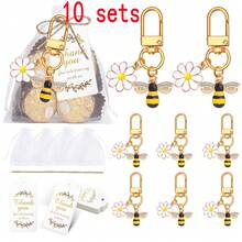 Cute Bee & Daisy Keychain, Enamel Pendant Keyring With Organza Bag & Thank You Card Gift Set, Mini Bee & Flower Charm Keychain, Party Favor Keyring, Versatile Bag/Phone Charm - Multicolor - View 9