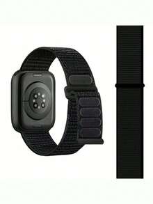 1pc Soft, Comfortable, Breathable Adjustable Black Nylon Band Compatible With Apple Watch Ultra 3/2/1 SE /S10/S11/S9/S8/S7/S6/S5/S4/S3/S2/S1, Replaceable Nylon Loop Strap With Magnetic Buckle, Fits 38/40/41/S10/11-42mm, 42/44/45/46/49mm - Black - View 2