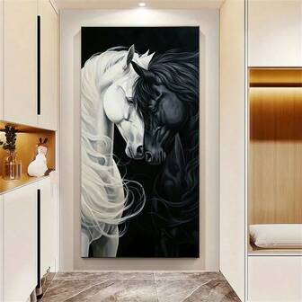 1pc Frameless Modern Abstract Black And White Horse Canvas Wall Art Canvas Painting For Bedroom Modern Canvas Poster For Living Room Corridor Decoration