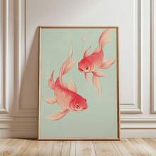 1张红鲤鱼海报，中国新年海报，动物艺术印刷品，极简主义墙饰，复古墙面装饰，唯美墙画，卧室墙面装饰，无框 - 紅色 - 查看 6