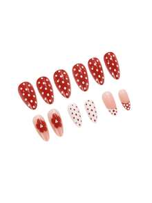 24片Y2K极简经典花卉美甲杏仁形假指甲+1瓶果冻胶+1块指甲抛光块，优质产品 - 彩色 - 查看 5