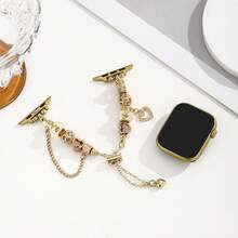 1pc Women's Stainless Steel Beaded Chain Watch Band Strap Fits 38/40/41/42/44/45/49mm For Apple Watch Ultra/SE/8/7/6/5/4/3/2/1 - Gold - View 5