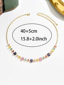 1 pieza Collar de piedras de circonita cúbica multicolor lujoso, collar elegante con circonita incrustada para mujeres, adecuado para uso en fiestas y días festivos, regalo del Día de San Valentín