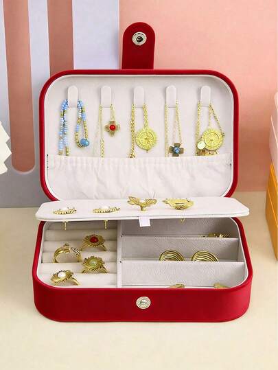 1pc PU Leather Travel Jewelry Organizer,Large Capacity Waterproof Jewelry Storage Box,Multi-Functional Jewelry Jewelry Box,Jewelry Holder,Travel Jewelry Box,Portable Jewelry Organizer, Organization And Storage