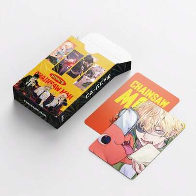 92张《电锯惊魂》动漫角色收藏卡套装，包含电次真纪真、早川秋等角色的收藏照片卡，高清LOMO迷你卡片带贴纸，漫画动漫周边，室内装饰卡片，DIY手账剪贴簿装饰，宅男粉丝收藏，生日及节日礼物