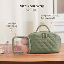 New Boutique Quilted Makeup Bag Pillow Bag, Multifunctional Waterproof Makeup Bag, Portable Handheld Travel Toiletry Bag - Green - View 2