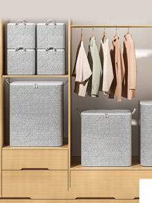 1pc Foldable Gray Storage Box, Toy & Snack Organizer, Wardrobe, Bedroom & Living Room Storage Bin, Stackable, Clothes Basket, Home & Dorm Organizer Accessory, Decor, Suitable For Toys, Books & Clothes, Space Saving, Large Capacity, Portable Drawer Storage Box, Suitable For Home & Office