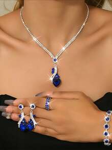 Four Piece/Set Luxury Bridal Ladies' Sparkling Set, Luxury Jewelry Set Suitable For Weddings, Banquets, And Parties. - 8662 - View 20