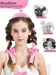 Bộ 5 món uốn tóc không dùng nhiệt bao gồm: Máy uốn tóc không dùng nhiệt, mũ ngủ bằng satin, dây buộc tóc không dùng nhiệt, chun buộc tóc, mũ ngủ mềm mại, dụng cụ tạo kiểu linh hoạt, phù hợp cho phụ nữ tóc dài tạo kiểu tóc gợn sóng, xoăn rối, trang trí nhà cửa và phòng tắm, cần thiết cho mùa tựu trường, du lịch và nghỉ lễ. - Nhiều màu - Xem 4