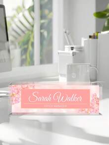 Customized Desktop Nameplate, 20 Styles Available, Customizable Text, Floral Transparent Acrylic Block, Personalized Office Decor Gift Suitable For Boss, Teacher, Colleague, Ladies And Gentlemen - Multicolor - View 2
