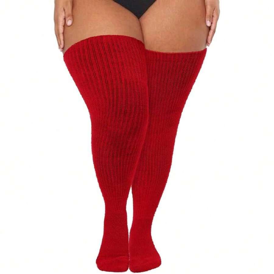 Plus Size Thigh High Socks Women Thigh High Stockings Soft Over The Knee Socks Thick Leg Warmers Fuzzy Winter,36065389 - 酒紅色 - 查看 1