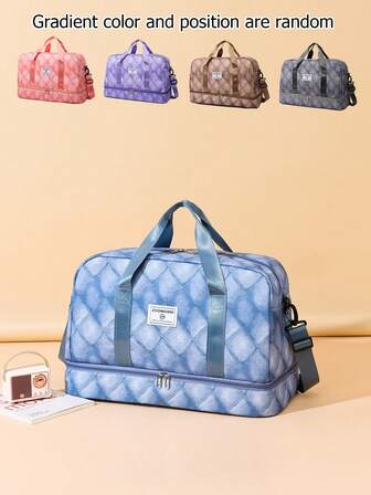1 Pieza Bolso de Deporte Bolso de Gimnasio Bolso de Mano Bolso de Fin de Semana Bolso de Viaje, Cierre de Cremallera Portátil de Gran Capacidad con Correa para Zapatos, Aislamiento de Húmedo y Seco, Adecuado para Viajes, Negocios, Fitness, Camping, Playa, Deportes, Hospital, Yoga, Vuelta al Colegio y Otras Ocasiones, Estilo Casual con Patrón Acolchado Degradado, Ideal para Estudiantes