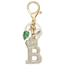 Bling Crown Letter Keychain Pearl Leaf Charms For Key Handbag Backpack Bag Alphabet Key Chain Initial Accessories