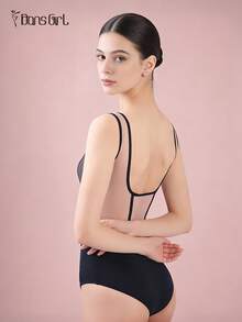 DonsGirl 1 bộ áo liền quần ba lê gợi cảm và thanh lịch dành cho nữ, thiết kế xương cá độc đáo, phù hợp cho trang phục biểu diễn múa mùa xuân. - Màu xanh hải quân - Xem 10