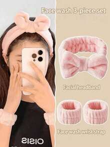3pcs Headband Set: Bow Headband, Headband Wristband, Face Towel Wristband, Absorbent Wristband, Reusable SPA Headband Bracelet, Solid Color Plush Headband, Fuzzy Headband, Yoga Headband, Hair Scrunchies, Ultra-Soft Fiber Headband, Women Wristband, Adjustable Makeup Headband, Yoga Sports Headband Sweatband, Suitable For Bathroom Cleaning, Travel, Gifts - Multicolor - View 13