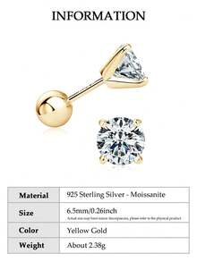 XUJIA 2.0 Carat Total Weight Moissanite Stud Earrings, 925 Sterling Silver Screw Back, 6.5mm-1 Carat D Color VVS1 Clarity Round Cut Moissanite Earrings, Jewelry Gift For Women, Anniversary, Birthday, Christmas - 金黃色 - 查看 10