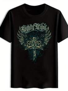 Camiseta gráfica para hombres; Royalty Reigns; Cuello redondo casual negro. Águila Elegante; Diseño de. Perfecto para el verano. Viaje. Cita nocturna. Playa. Vacaciones. Regalo de Navidad. Camiseta de regalo navideño Diseño de de águila Tela de poliéster TALLA - Negro - Ver 1